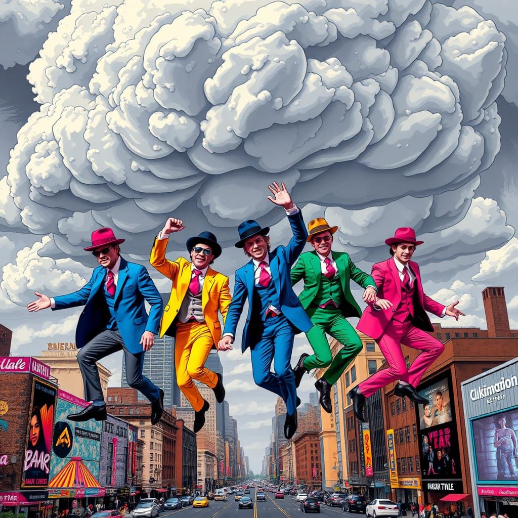 Men in Suits Rain Down in Pop Art Style