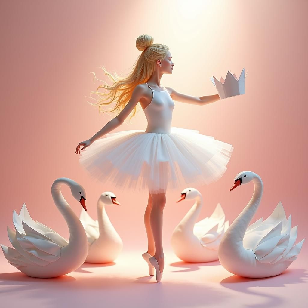 Ballerina in Arabesque with Origami, Digital Matte Painting