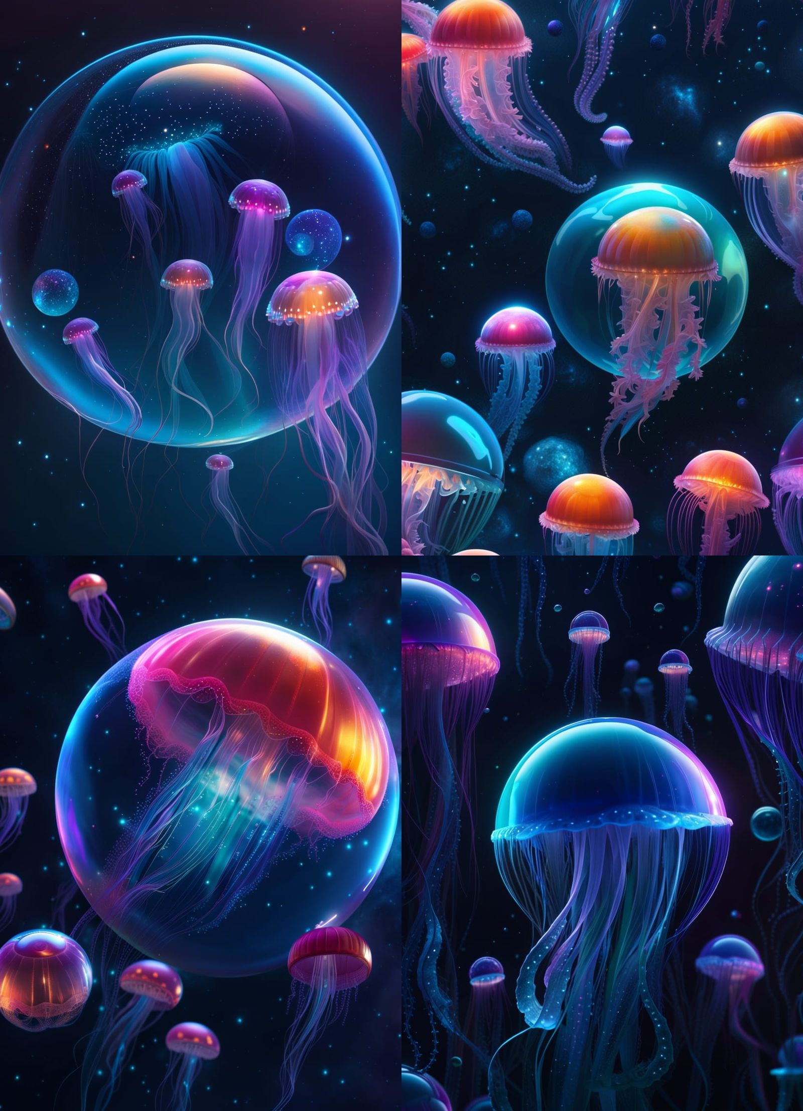 Bioluminescent Jellyfish Sphere Floating in Space