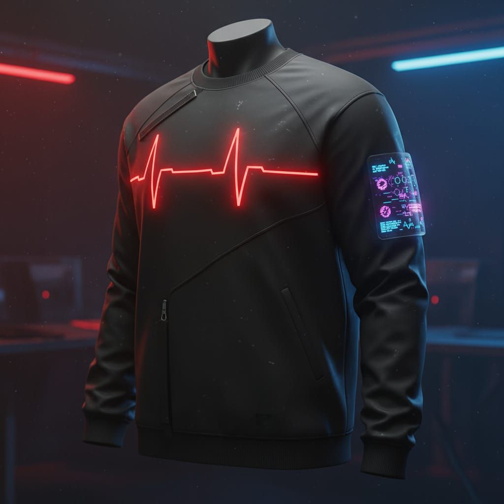 Futuristic Black Sweatshirt with Neon Pulse Line