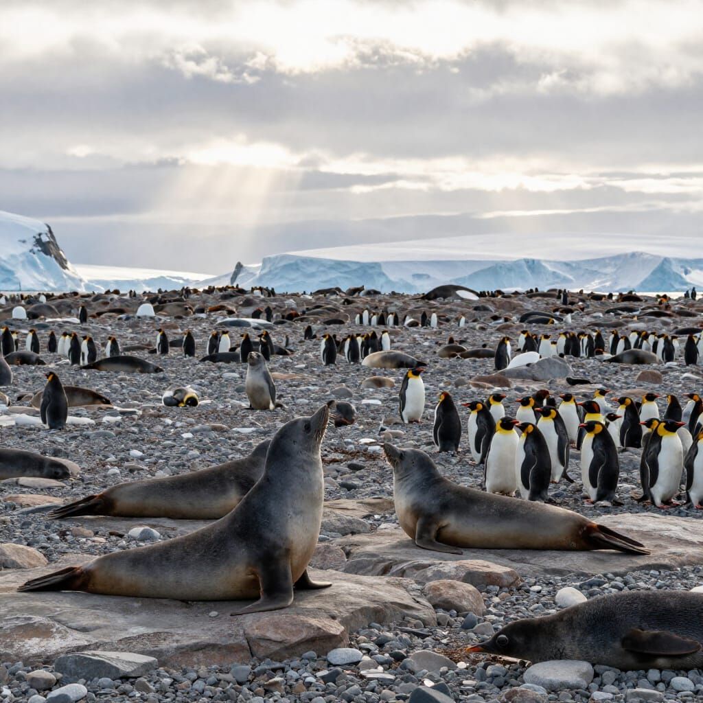 Antarctic Wildlife Seals and Penguins in Natural Light