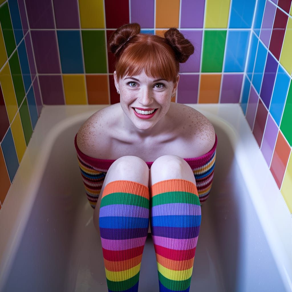 Woman in Whimsical Bathroom Scene