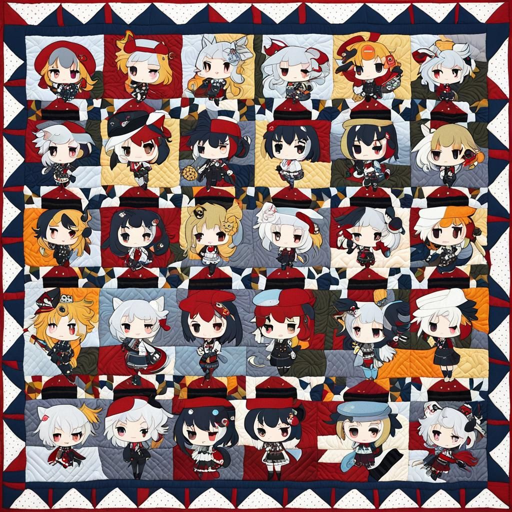 delightful anime style quilt cute chibi anime girls and anim...