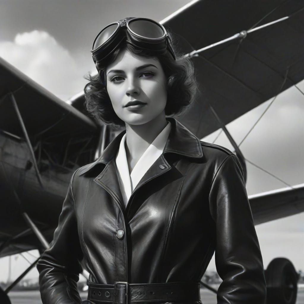 Confident Female Aviator in Vintage Pulp Illustration Style