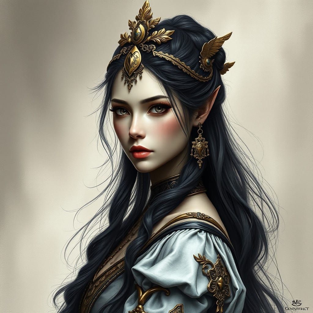 Regal Fantasy Princess in Charcoal and Bronze