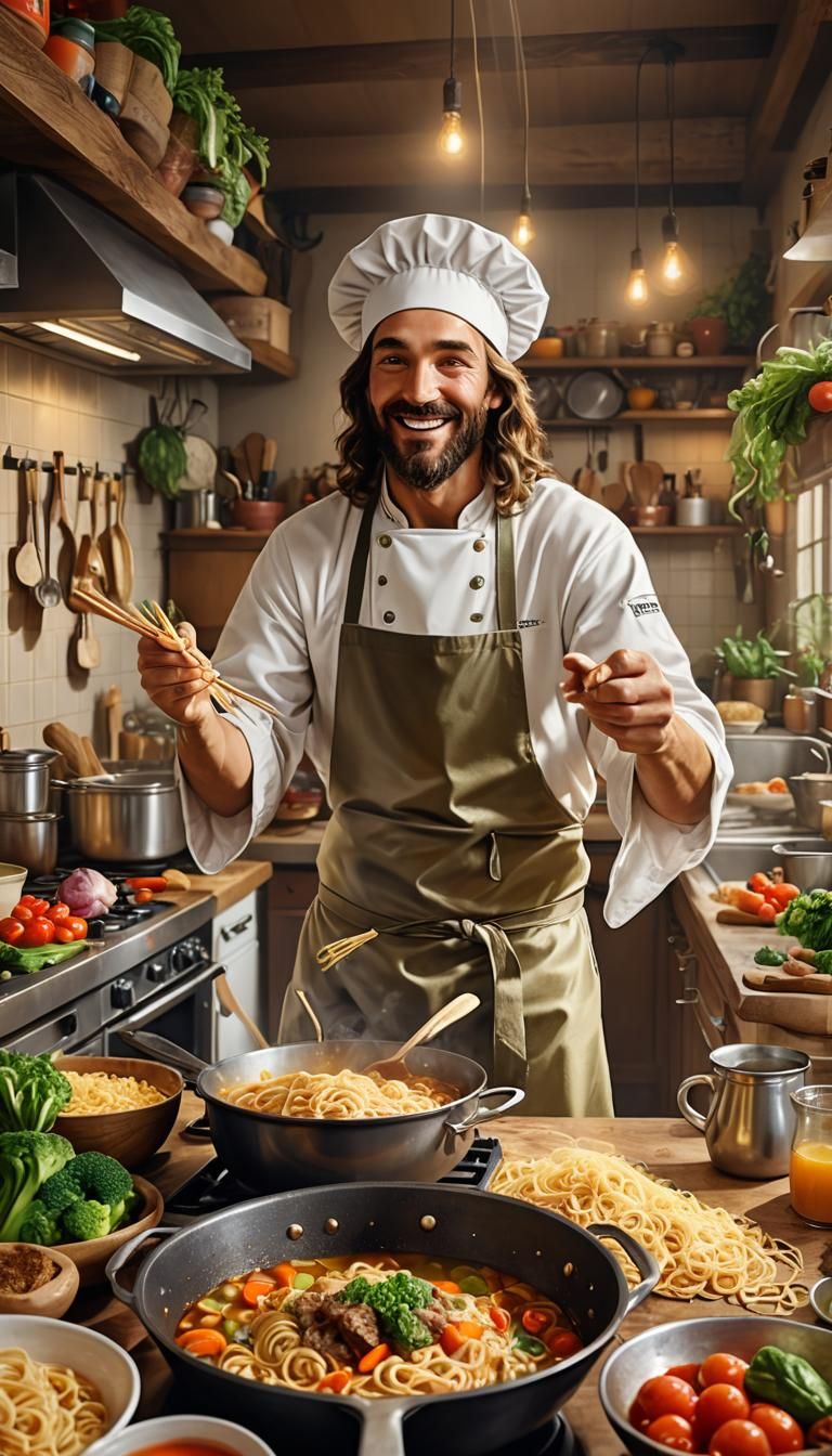 Jesus as Chef: Digital Art Cooking Scene