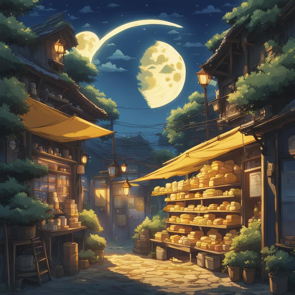 Cheese Moon in Studio Ghibli Anime Style