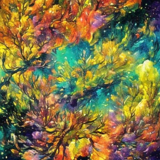 Magical Creature in Surreal Forest Oil Painting