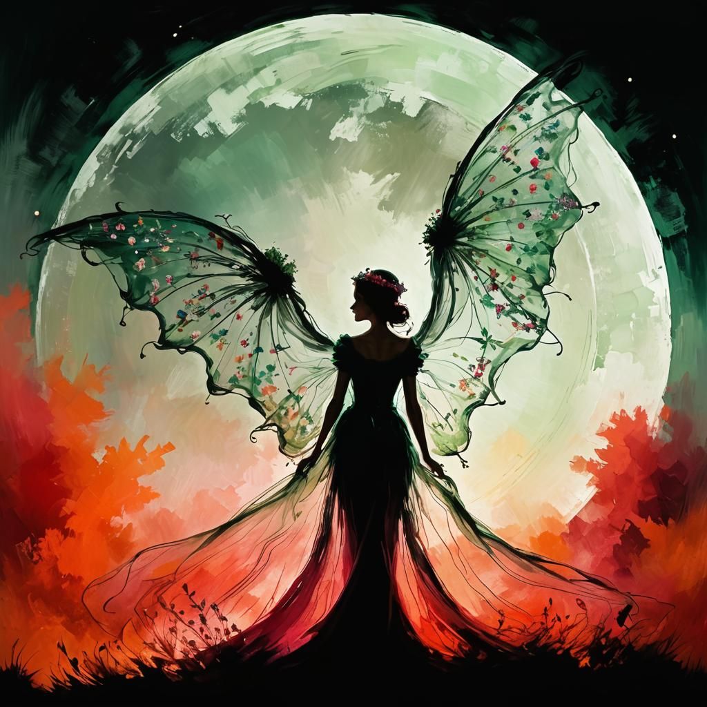 Girl in Emerald Gown: Post-Impressionistic Digital Art