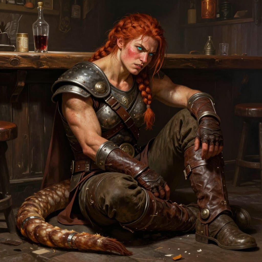 Amazon Warrior in Tavern, Realistic Fantasy Art