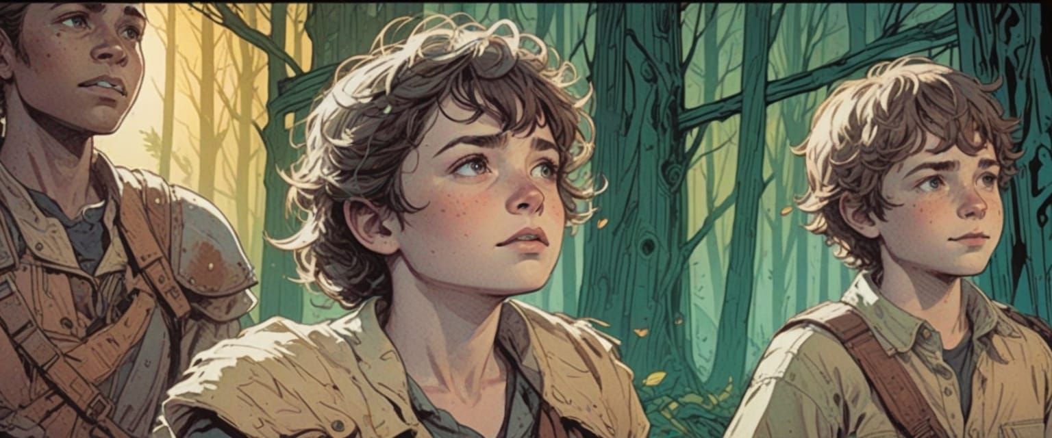 Mysterious Forest Children in Warm Golden Light