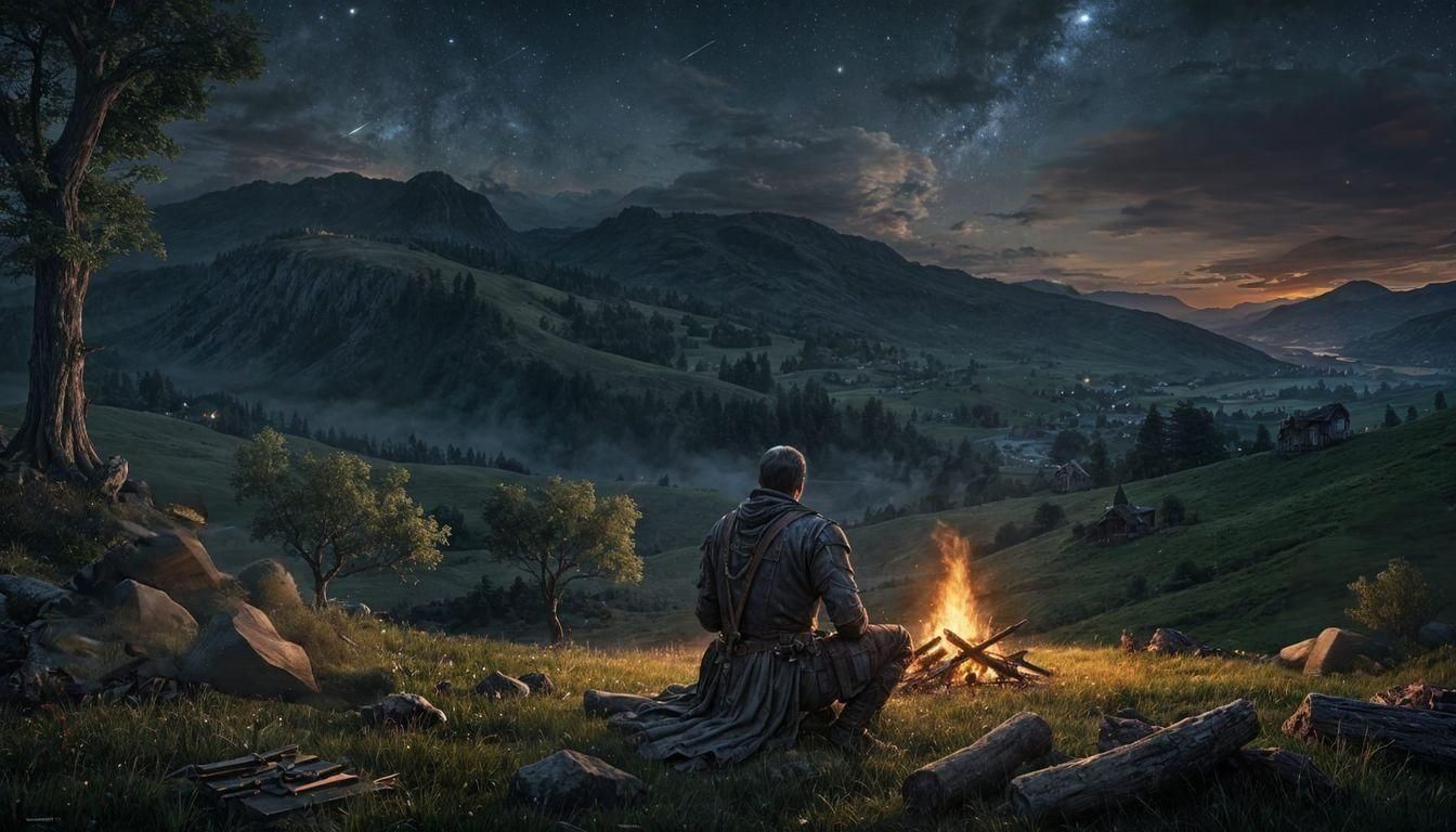 Medieval Wanderer Contemplates the Lonely Meadow