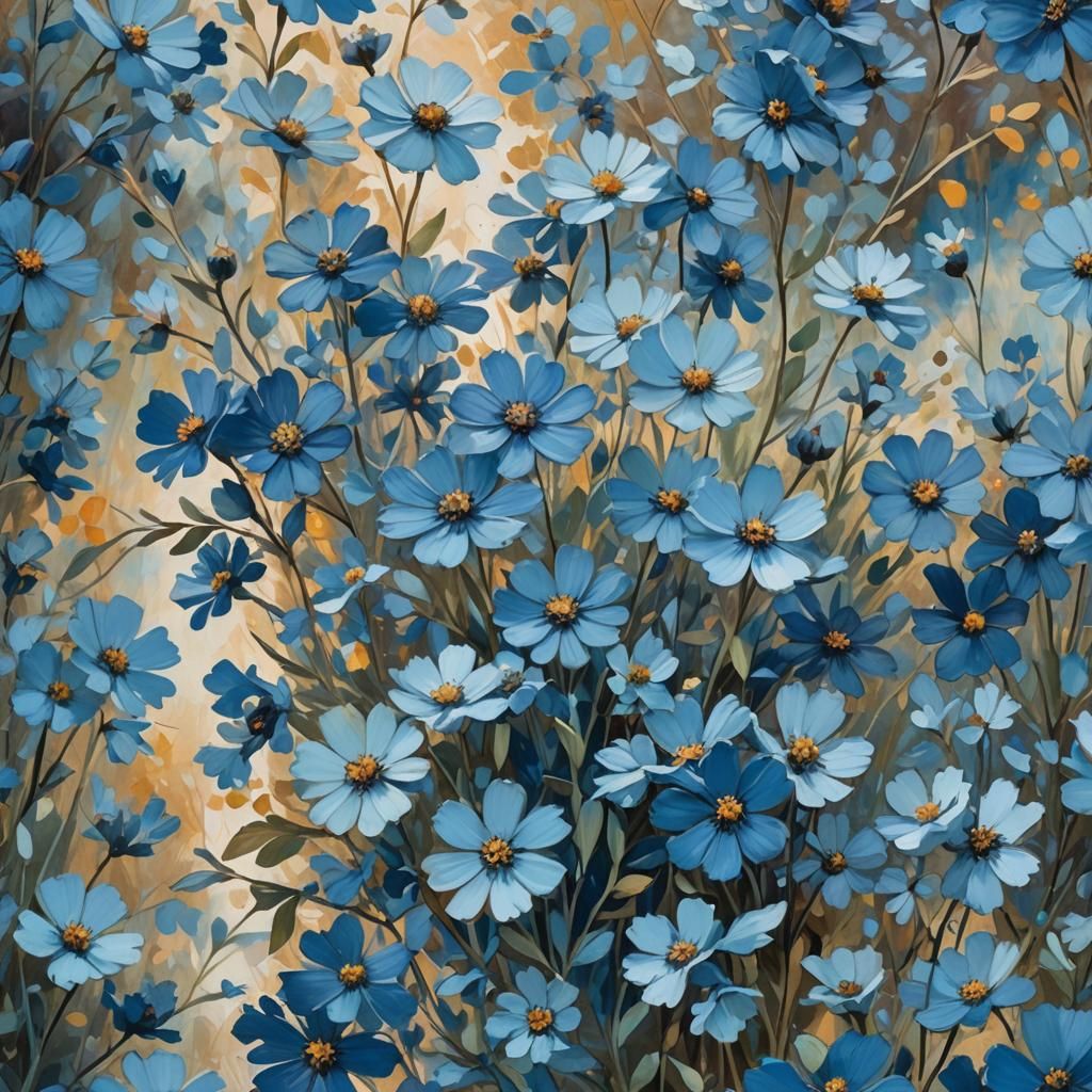 Blue Autumn Flowers in Impressionistic Style