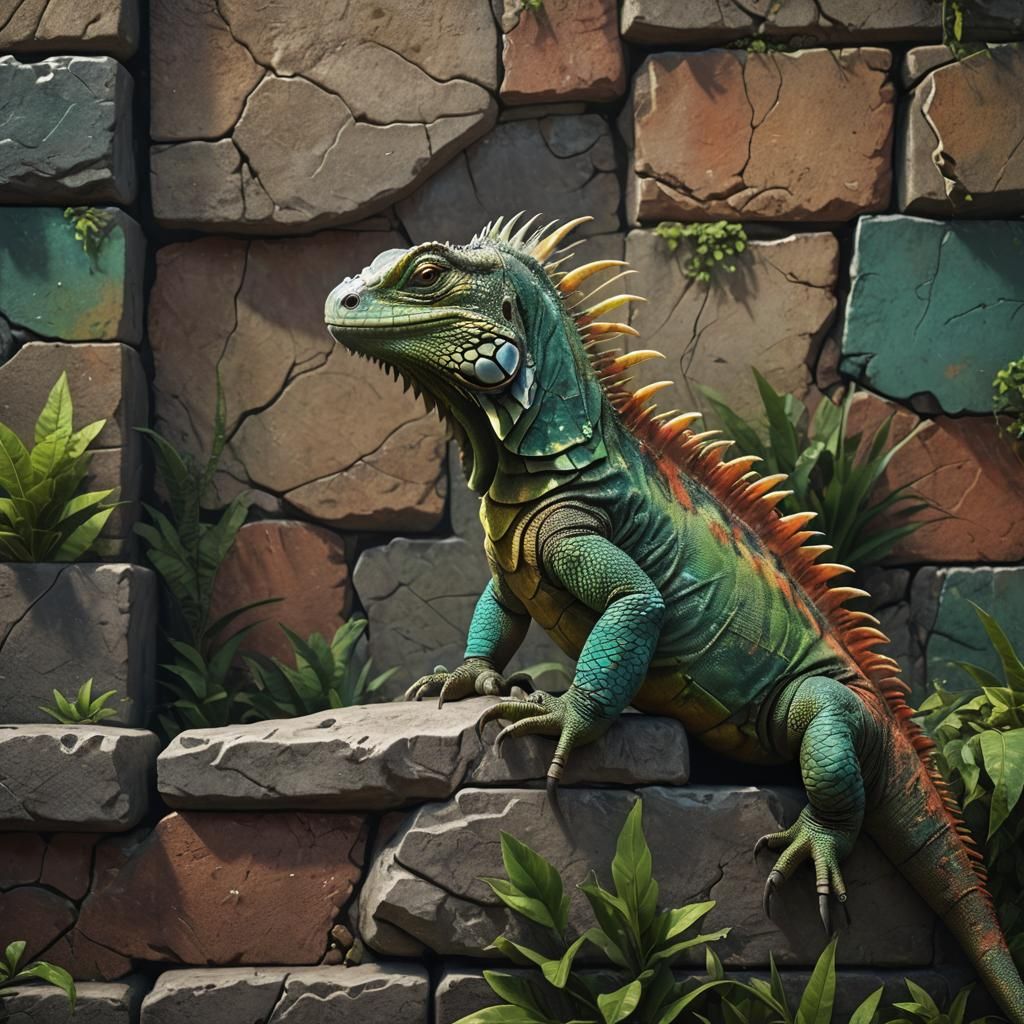 Iguana on a Wall: Detailed Matte Painting