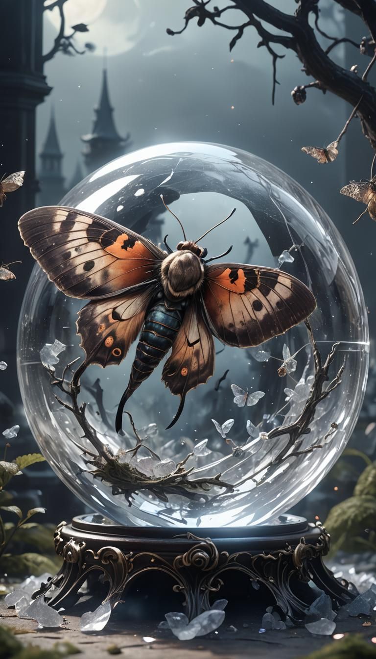 Death Moth in Crystal Ball: Gothic Anime Art
