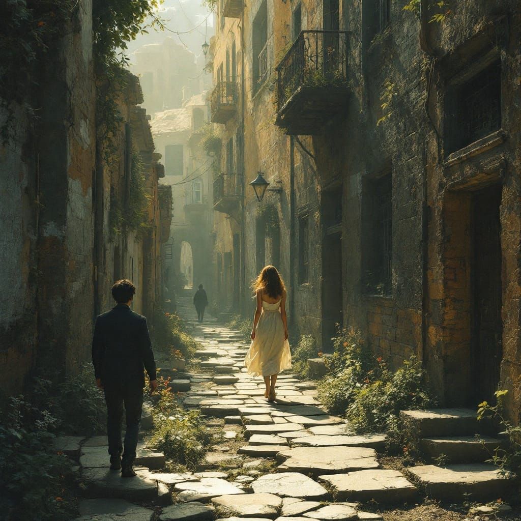 Dreamlike Street Scene in Metaphysical Style