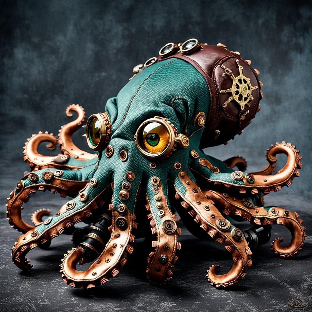 Steampunk Octopus Plushie with Faux Leather Details