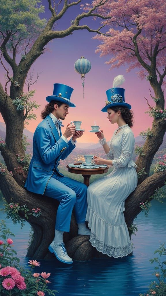 Surreal Couple in Gazebo Drinking Tea