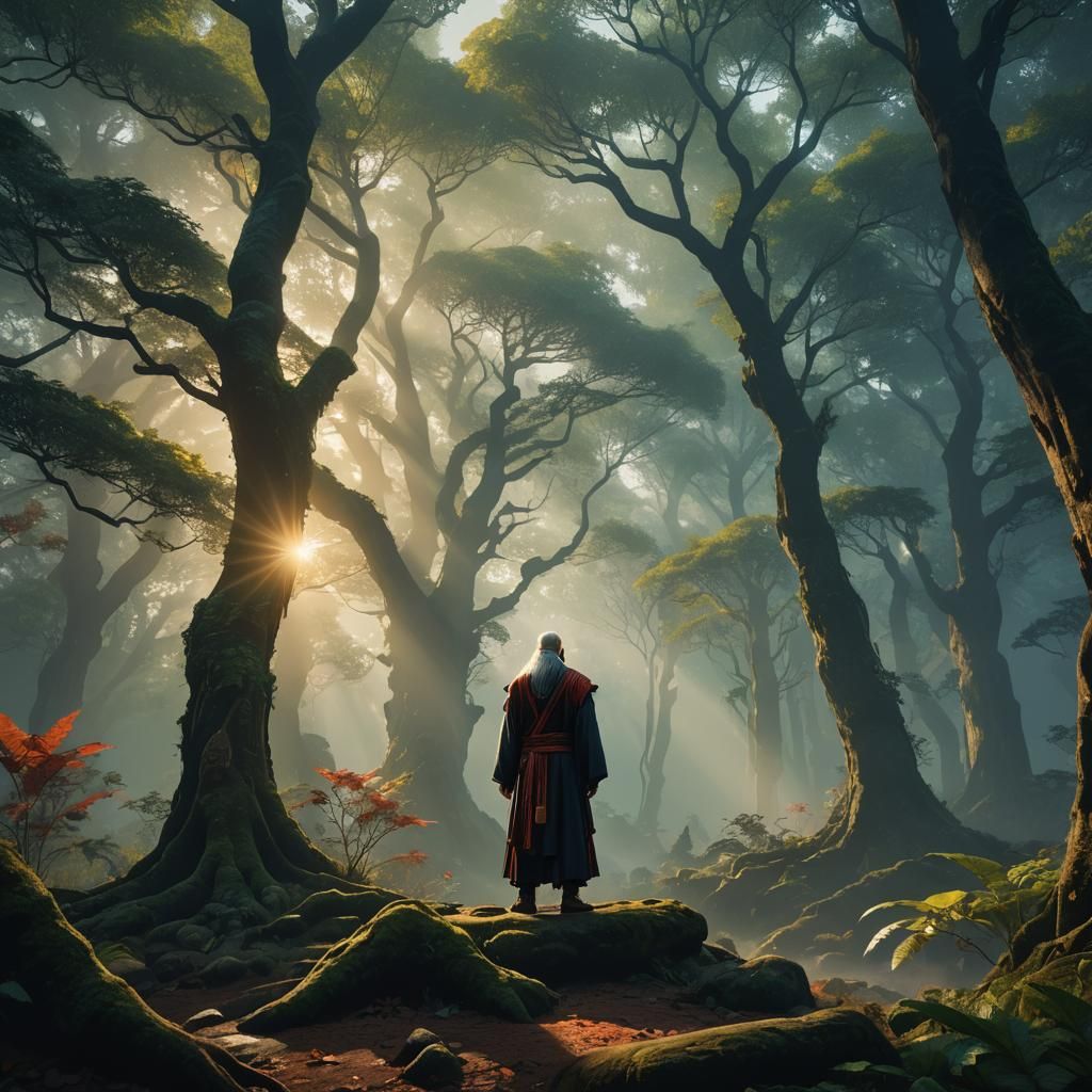 Lao Tzu Teaches the Way in Mystical Forest