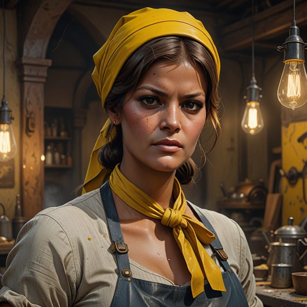 Vintage Italian Charwoman Portrait in Triadic Colors