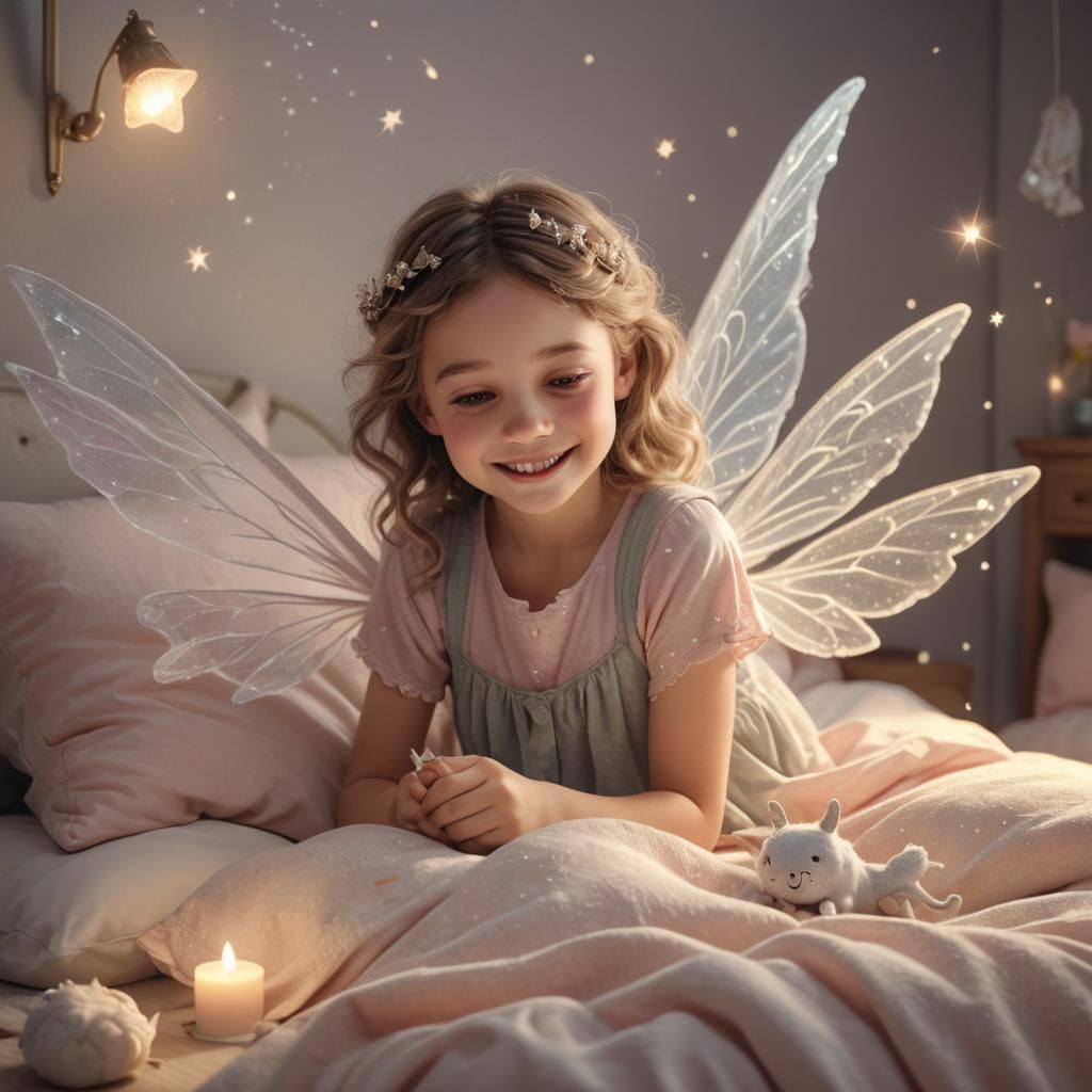 Gentle Tooth Fairy Illustration in Cozy Bedroom