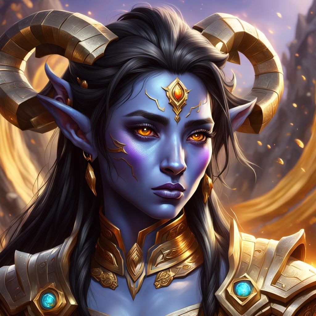 Detailed Draenei Female with Golden Eyes