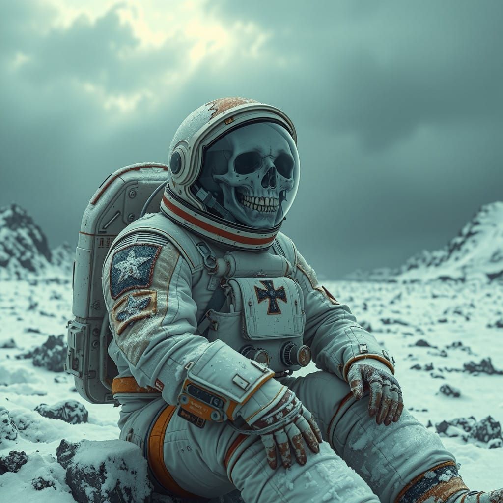 Ethereal Astronaut in Desolate, Icy Expanse
