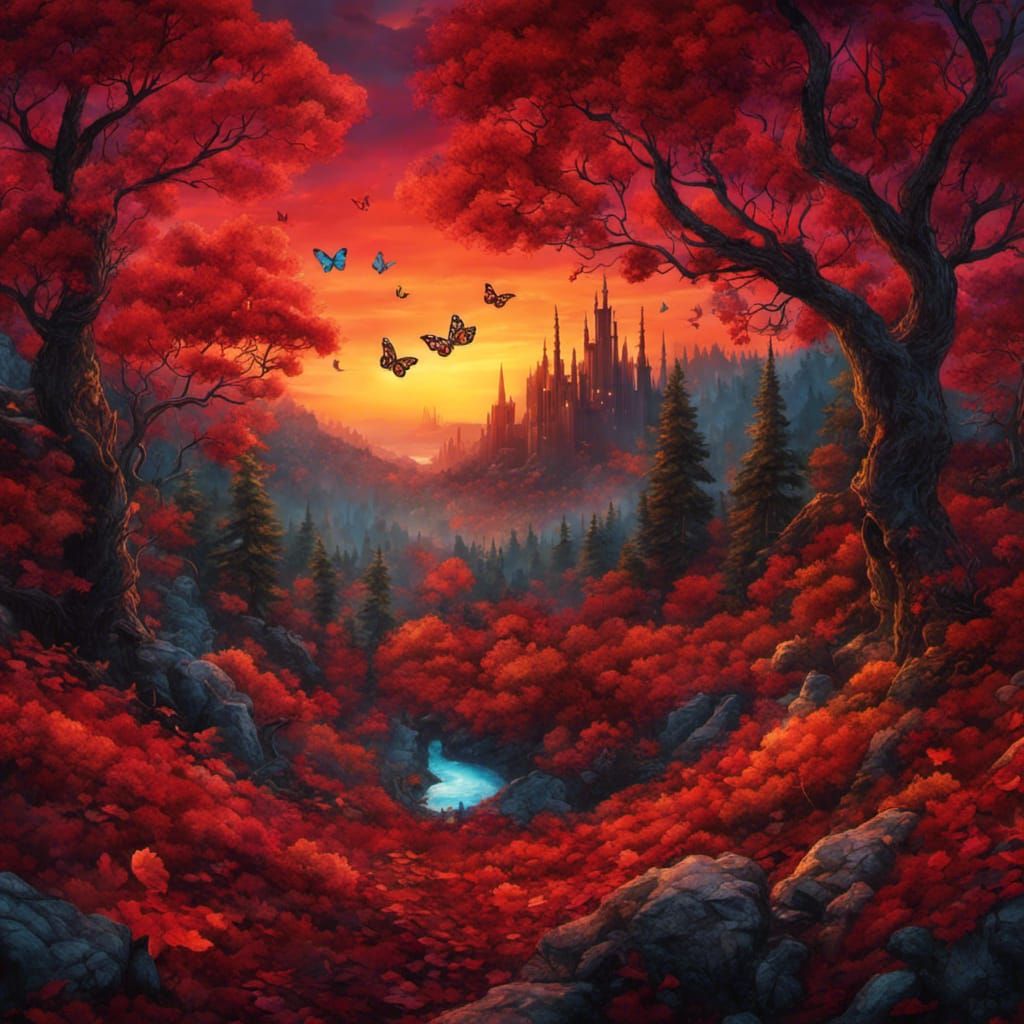 High Gothic Forest Bonfire in Oil Painting Style