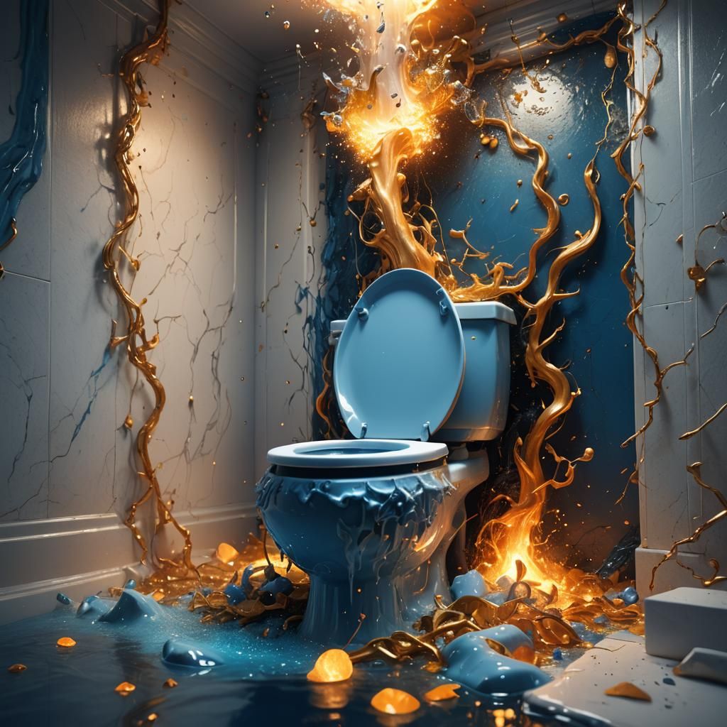 Exploding Toilet in Mystical Bathroom: Unreal Engine Art