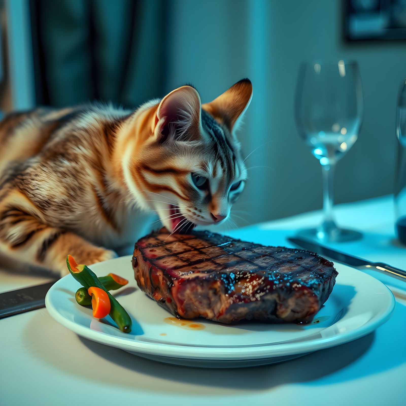Cat Burglar Steals Steak From Dinner Plate