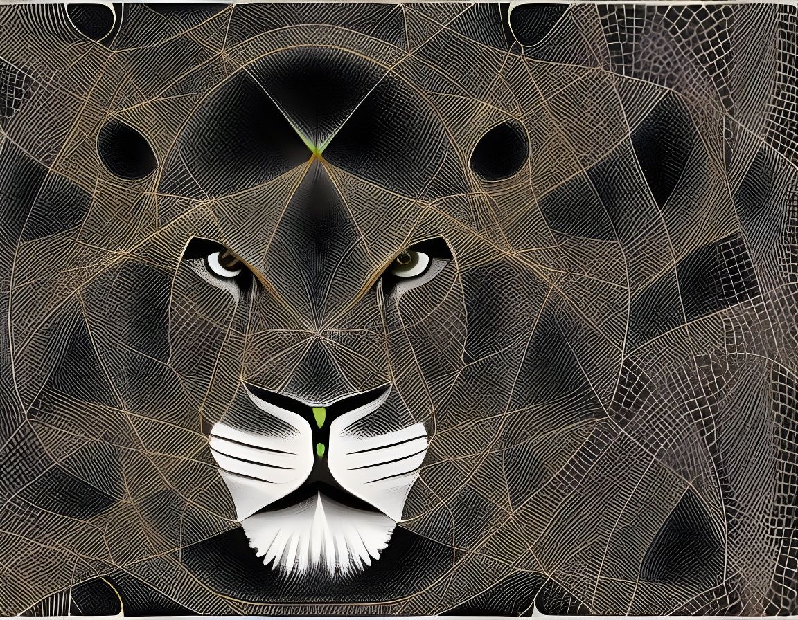 Geometric Lion in Maximalist Neo-Cubism Style