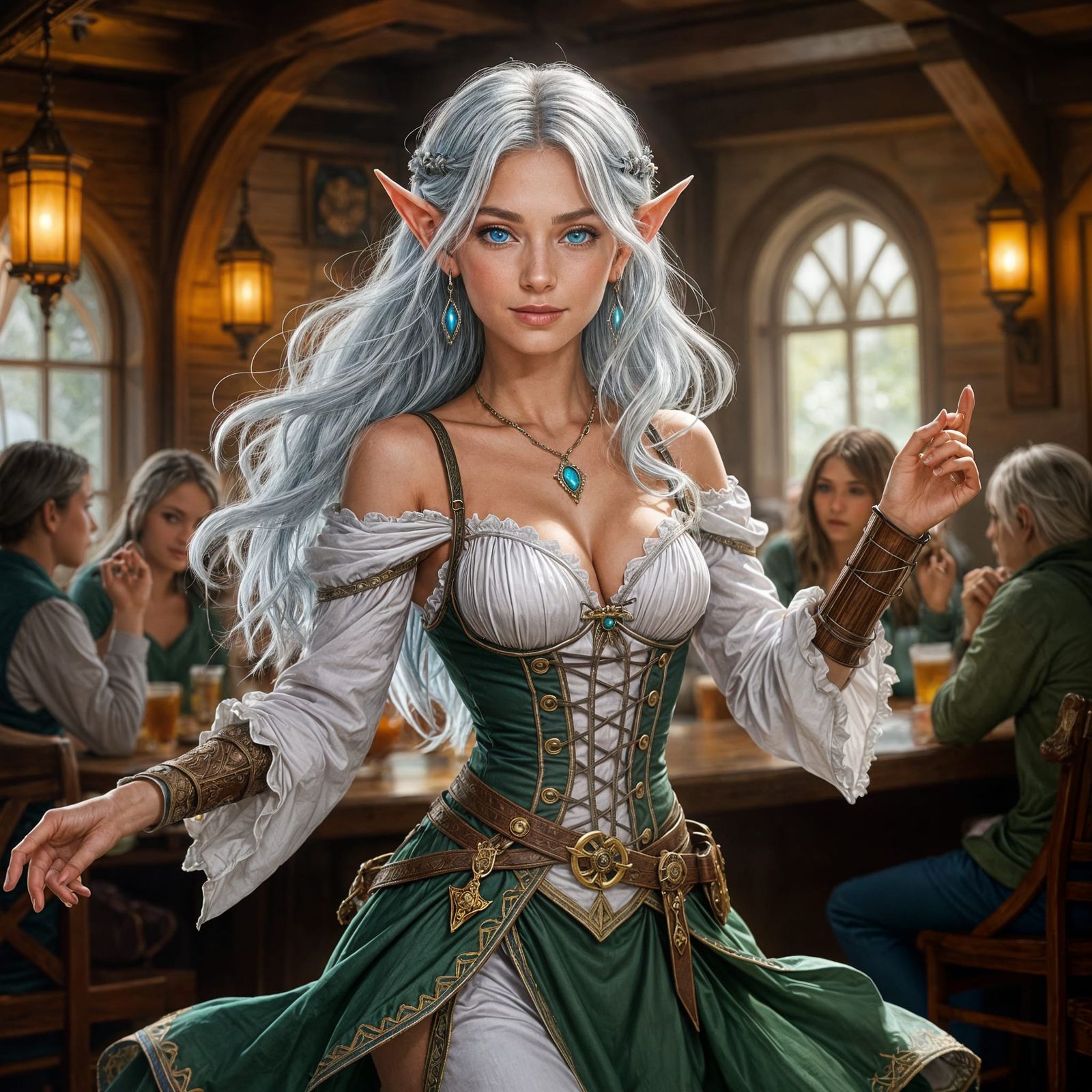 Wood Elf Bard Dancing in a Tavern