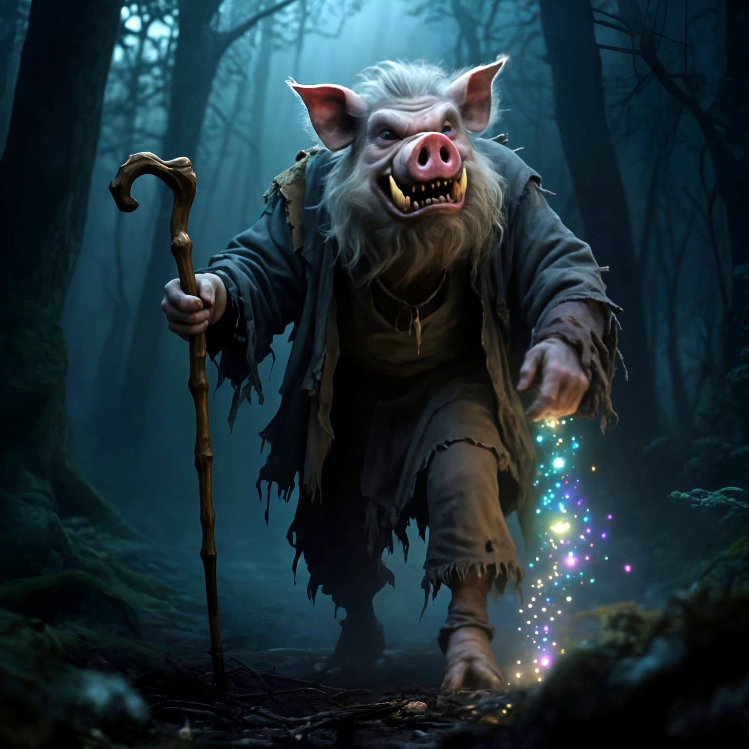 Ferocious Pigman in Gloomy Forest, Jugendstil Style