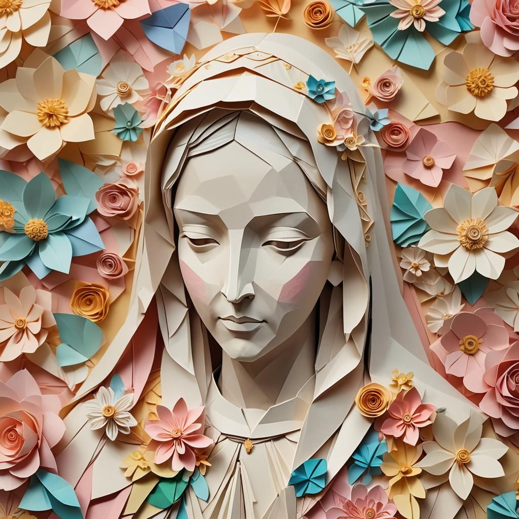 Origami Papercraft: Gentle Virgin Mary in Pastel