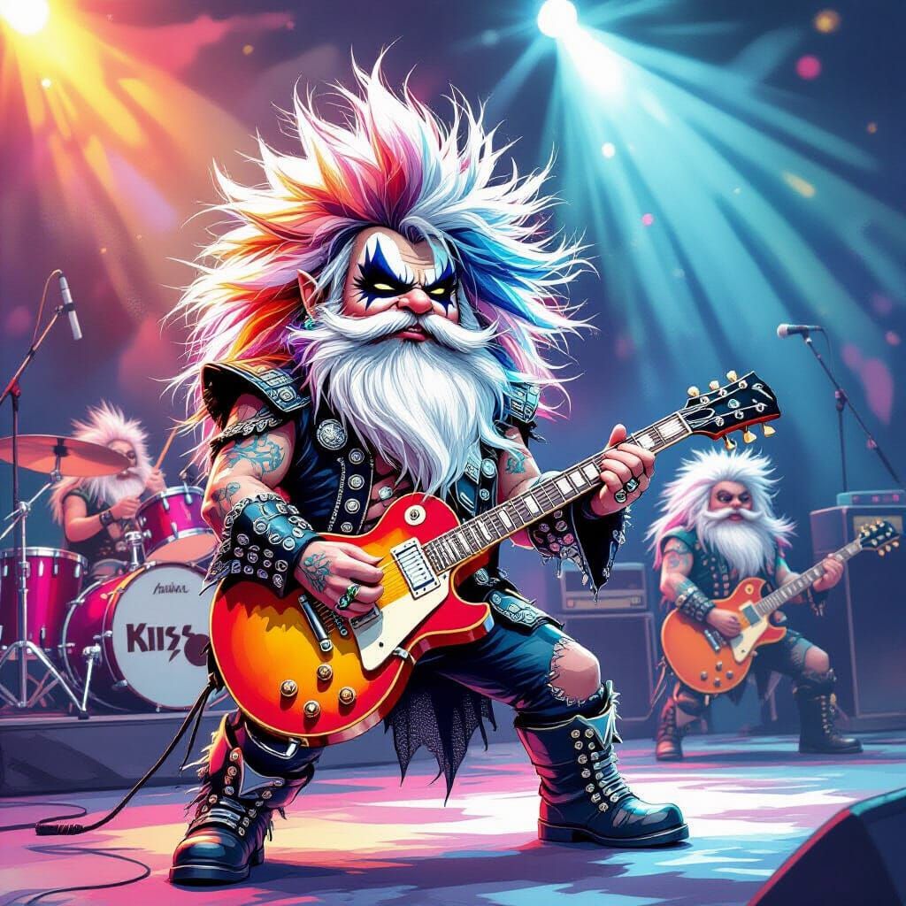 Gnome Rock Star Concert in KISS Style Lineart