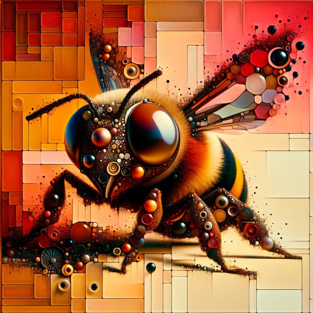 Steampunk Geometric Bee in Surreal Setting