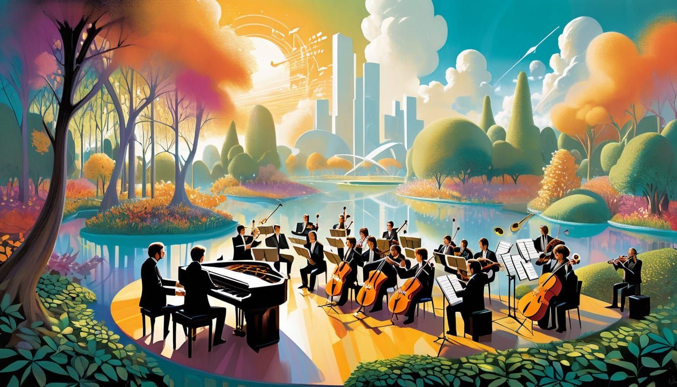 Surreal Park Concert in Vibrant 3D Style