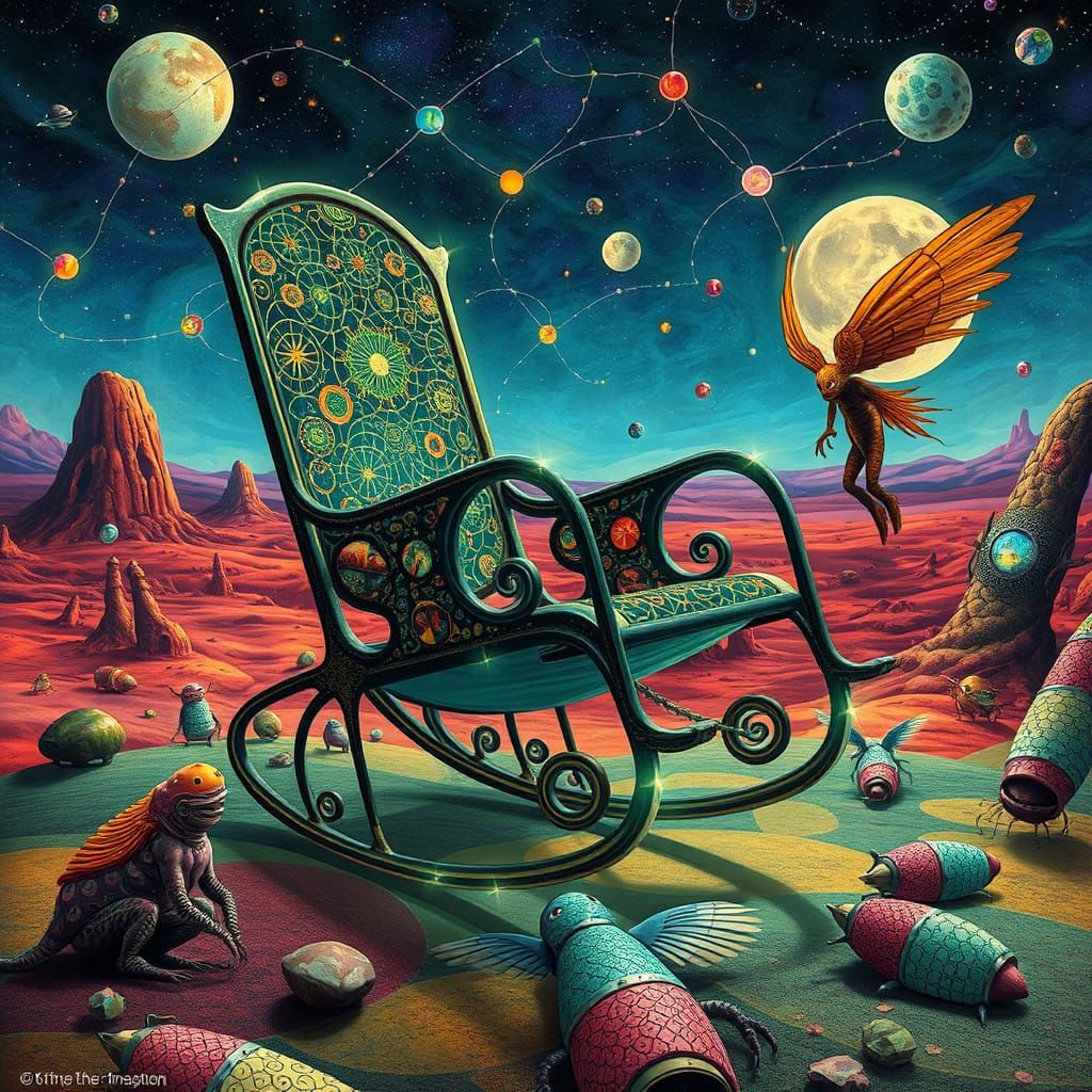Futuristic Rocking Chair on Alien Planet in Ethereal Style