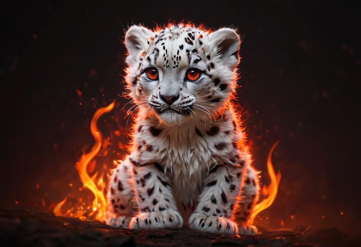 Sci-Fi Snow Leopard Portrait in Flames