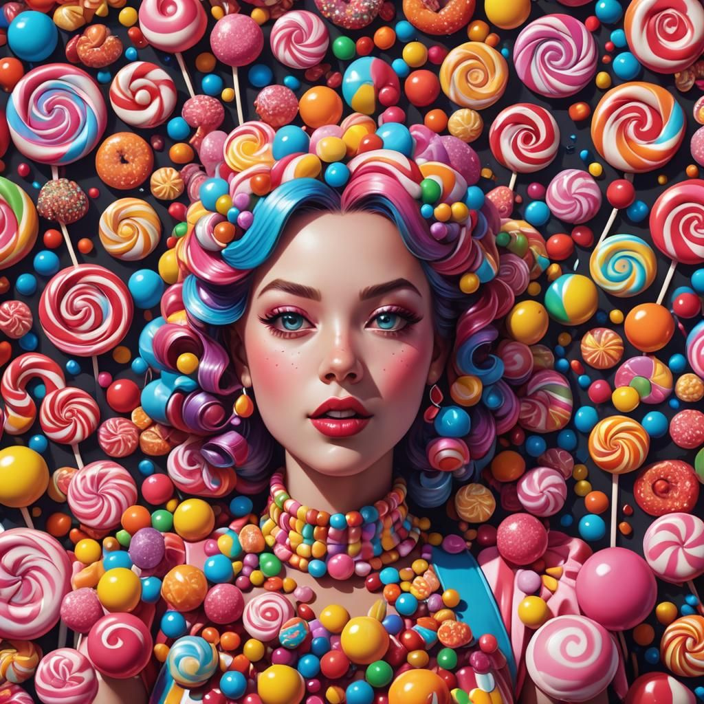 Candy Woman in Hyperrealistic Candyland Art Style