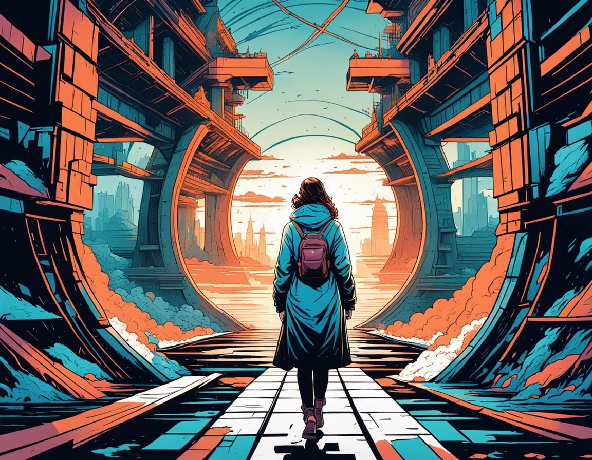 Fairytale Girl on Crumbling Bridge: Pop Art Style