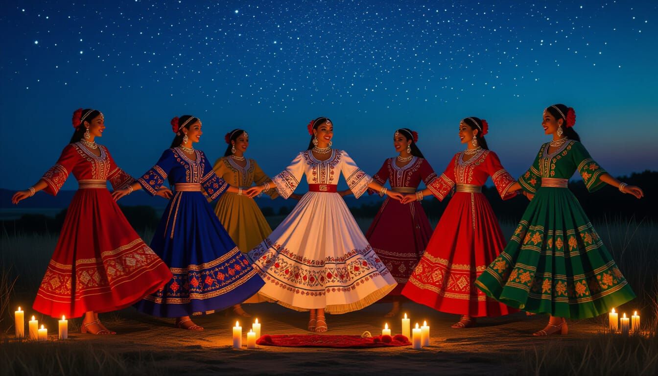 Roma Women Dancing Under Starry Sky