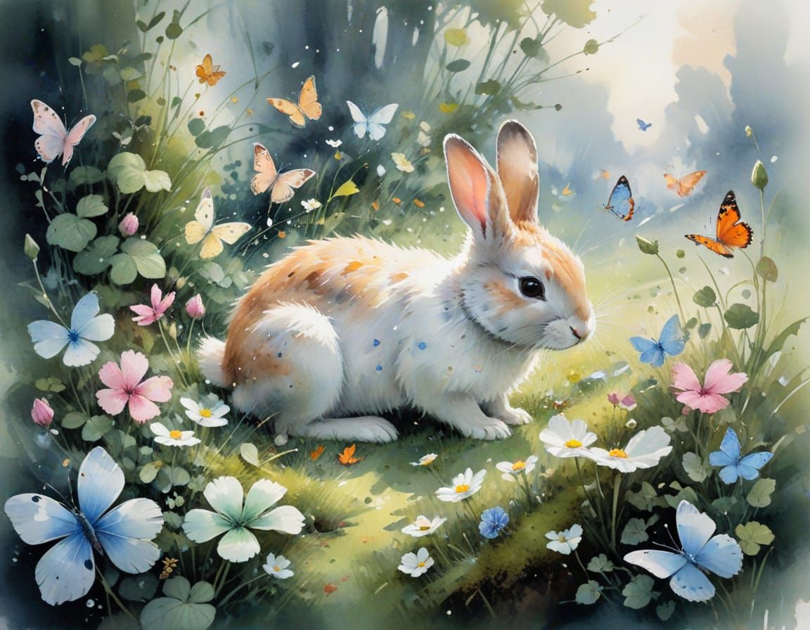 Bunny Burrow Breakfast: Whimsical Watercolor Scene