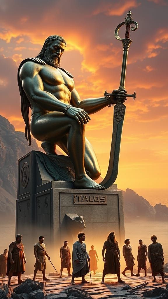 Colossal Bronze Automaton Talos in Ancient Greek Landscape