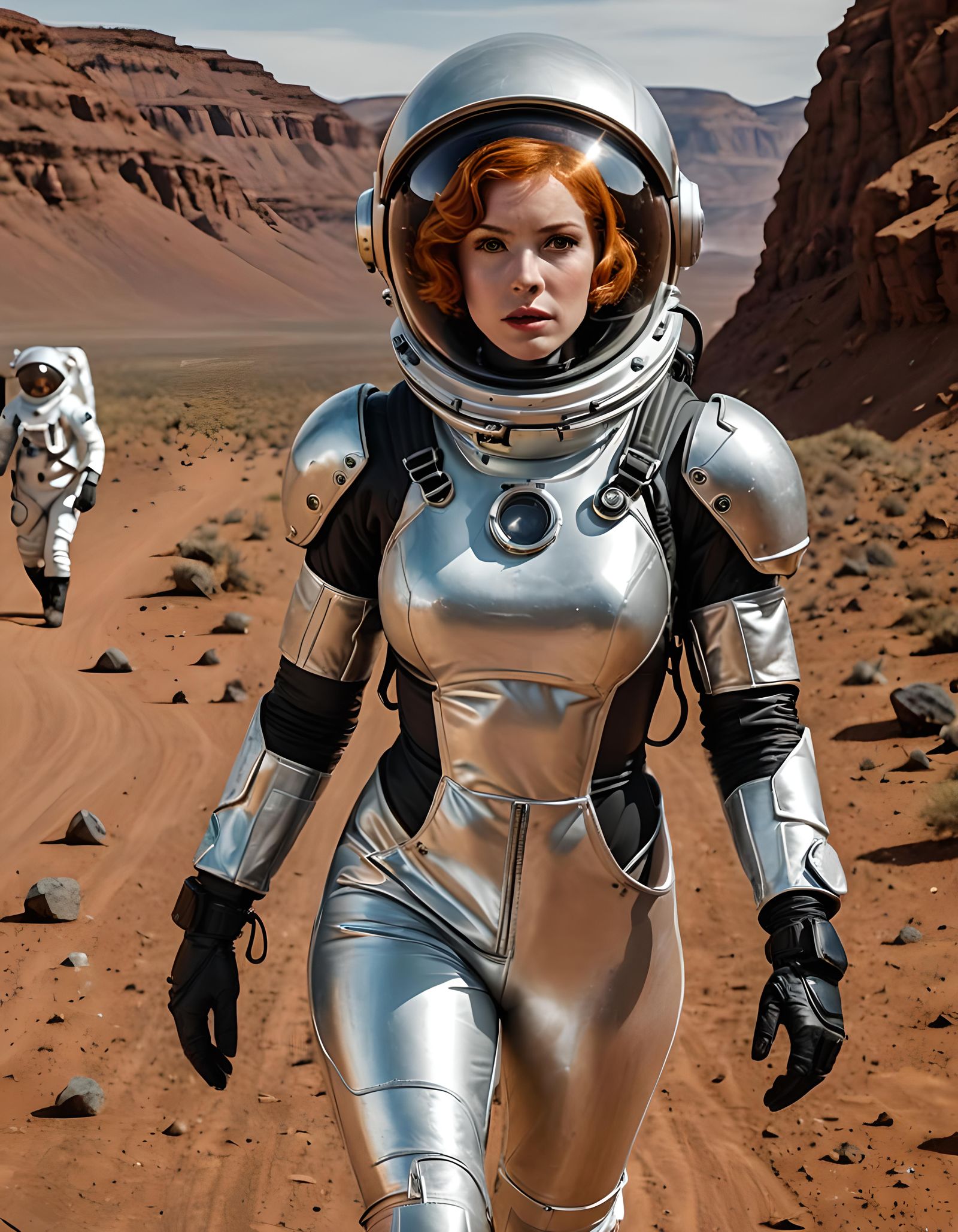 Ginger Goth Astronaut Running on Mars