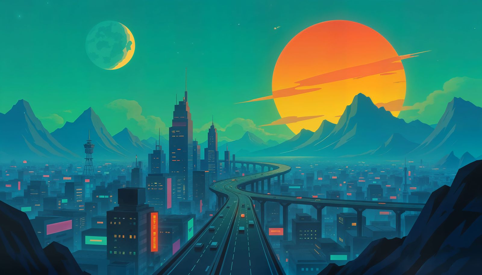 Futuristic Cityscape on Alien Planet in Anime Style