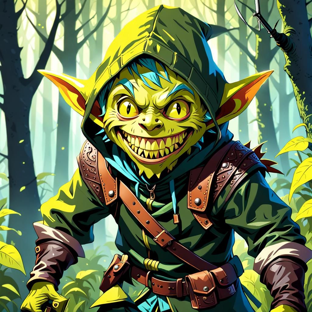 Goblin Thief in Mystical Forest Illustration
