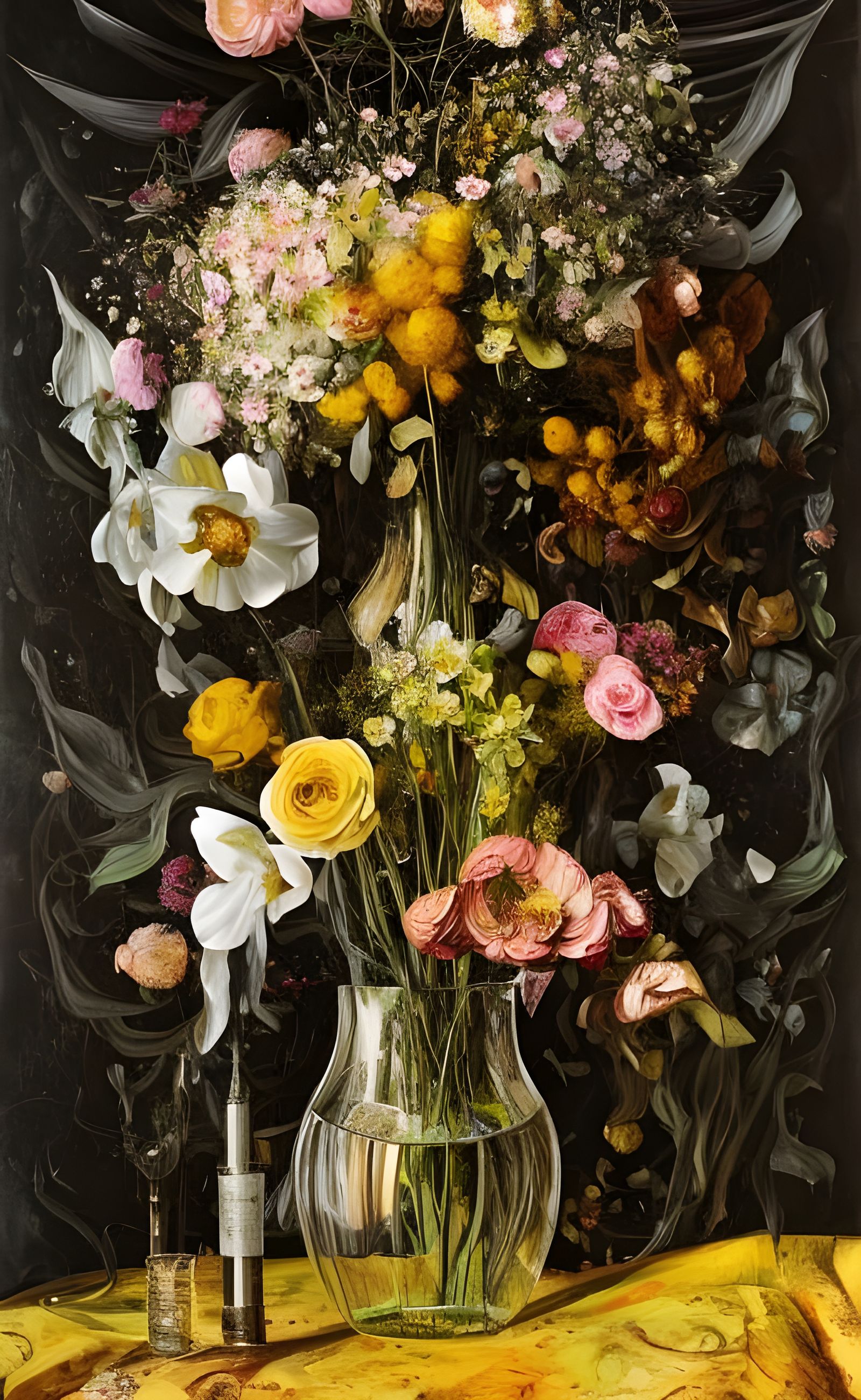 Floral Bouquet in Glass Vase: Digital Painting