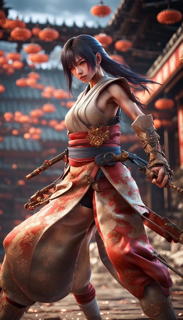 Epic Japanese Manga Female Fighter in Detailed 8K Cinematic...
