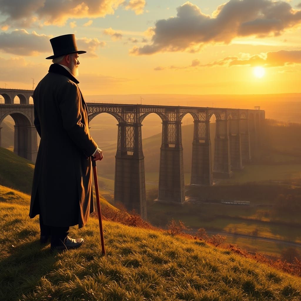 Isembard Kingdom Brunel, surveying the construction of a mig...